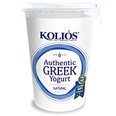 A 500g tub of Kolios Authentic Greek Yoghurt is displayed against a plain background, featuring blue and gold accents—a great choice for anyone who loves creamy yoghurt as part of a healthy lifestyle.